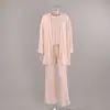 Conjunto de três peças europeu e americano 2026, novo top de malha jacquard com gola redonda para outono e inverno, calça comprida e roupão, pijamas e roupas de casa femininas