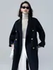Traje de Mujer Estilo Coreano para Otoño/Invierno 2026 Cuello de Solapa Onda de Agua Color Sólido Abotonado Holgado Casual Abrigo de Lana Doble Cara