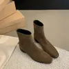 Botas Curtas Estilosas Retrô Femininas Tendência 2026 Primavera/Outono Botas de Cano Curto Salto Bloco Botas Emagrecedoras Botas de Tornozelo Pequenas de Camurça Estilo Francês