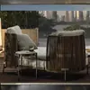 Mesa e Cadeira de Exterior Modelo de Pátio Sala de Exposição Villa Combinação de Cadeira de Rattan para Exterior Mesa de Jantar de Teca Mesa e Cadeira para Jardim Exterior Varanda