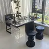 Mesa de Chá e Cadeiras Combinadas de Madeira Maciça para Varanda de Luxo Leve, Mesa de Chá de Ardósia Suspensa em Acrílico, Mesa de Chá da Celebridade da Internet Francesa