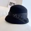Lámpara de Casquillo con Lazo de Seda de Cáñamo Perla Francesa Sombrero de Pescador para Mujer Otoño e Invierno Sombrero de Fieltro de Lana Australiana Sombrero de Copa Vintage
