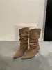 Novas botas de equitação de cano médio para mulheres 2026, estilo fino para primavera e outono, salto agulha, bico fino, botas curtas, efeito emagrecedor, botas Martin de salto alto e botas de tornozelo