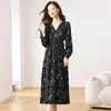 Vestido floral romântico estilo francês transpassado para mulheres, primavera, manga longa, acinturado, modelador, elegante, longo