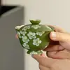 Tazón de Cerámica con Tapa y Flores Silvestres de Primavera Pintadas a Mano, Alto Valor Estético, para Uso Doméstico, Adecuado para Preparar Té