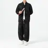 Conjunto Casual Masculino Outono/Inverno 2026 Veludo com Estampa de Folha de Bambu Gola Alta Retrô Solto Tamanho Plus Size Estilo Chinês Conjunto de Duas Peças