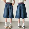 Shorts de mezclilla finos de verano para niñas, pantalones casuales holgados de longitud media para niños mayores, pantalones para niños para usar al aire libre