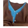 Cárdigan de punto de dos piezas con contraste de color falso, prenda superior de otoño, estilo coreano, versátil, con cuello en V, abrigo de suéter de alta gama para mujer