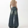 Jeans Retro Americanos Azules, Holgados y con Caída, Estilo Cimitarra para Mujer, Nuevo Diseño de Moda de Cintura Alta, Pantalones de Pierna Ancha con Forma de Pera