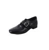 Sapatos de Couro Quadrados de Alta Qualidade para o Dia a Dia com Fivela Quadrada de Pele de Ovelha 2025 Primavera Salto Baixo Grosso Bico Quadrado Couro Integral Boca Profunda Sapatos Individuais para Mulheres