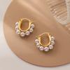 Brincos de pérola retrô francesa círculo feminino simples nicho latão galvanizado ouro real moda personalizado brincos de alta qualidade