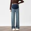 Jeans de maternidad de principios de otoño, pantalones largos elásticos de alta calidad para primavera y otoño, soporte para el vientre en forma de U, pantalones rectos casuales de pierna ancha holgados