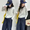 Sudaderas de Primavera para Niñas 2026 Nuevo Estilo Coreano de Moda Falso Dos Piezas Manga Larga para Niños Pequeños y Mayores
