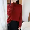 Suéter tejido de punto casual para mujer, 100% lana pura, cuello alto, corte holgado, elegante, grueso, cálido, capa base, modelo nuevo