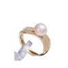 Accesorios DIY Anillo de Plata de Ley S925 con Circonita Microincrustada y Perla, Accesorio de Montura de Anillo Versátil y Elegante 8-10