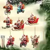 Juego de 8 piezas de lindo Papá Noel en bicicleta entregando regalos Adornos para el árbol de Navidad. Decoración para el hogar y decoraciones navideñas para exteriores