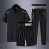 Traje deportivo de verano para hombre de mediana edad, informal, de seda de hielo, fino, de manga corta, polo, camiseta y pantalones cortos, talla grande, de secado rápido, traje de tres piezas
