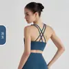Top de yoga transfronteiriço com design de costas cruzadas, sutiã esportivo à prova de choque e com suporte, top fitness