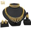Conjunto de cuatro piezas de joyería de moda transfronteriza de Oriente Medio: collar, anillo, pendientes y pulsera para novias, bañado en oro de Dubái.