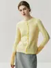 Arte da Cor Estética Básica He Chenshan Cardigan de Malha de Caxemira Suéter de Gola Redonda Feminino Patchwork de Lã Casaco Grosso