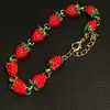 "Problemas de Bayas" Pulsera Patchwork de Fresa con Goteo de Aceite Rojo para Mujer, Diseño Lindo y Dulce, Accesorio del Día de San Valentín