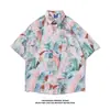 Camisa Tie-Dye para Homens, Manga Curta, Estilo Fino de Verão, Alta Qualidade, Fresca e Estilosa, Camisa de Meia Manga, Jaqueta Loose-Fit Retrô Japonesa, Moderna
