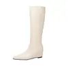 Botas altas slip-on con plataforma interior para aumentar altura, punta cuadrada pequeña, caña alta para mujer, talla grande, botas de otoño e invierno, comercio exterior 168-29