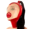 Esquina de la Boca Roja Rizada Cola de Caballo Única Fugas en las Fosas Nasales Juego de Rol Sensual Casco de Látex