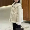 Estilo Coreano Meninas Crianças Pequenas, Médias e Grandes Roupa de Inverno Maillard Jaqueta Casaco Forrada com Pelo Jeans com Veludo Adicional Tendência