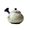 Tetera de Porcelana Azul y Blanca de las Dinastías Tang y Song con Diseño de Orquídea Mariposa Pintada en Rojo Dorado, Tetera con Asa Lateral, Juego de Té Kung Fu, Uso Doméstico, Tetera con Filtro de Agujero de Bola
