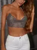 AYJ AliExpress Amazon Ebay Cadena Metálica Súper Brillante de Pedrería Top Tubo sin Espalda con Cuello Halter Y615