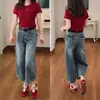Jeans lavados retro americanos de calle para mujer petite, corte holgado, nuevos pantalones casuales rectos de pierna ancha para otoño