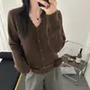 Moda Nueva Primavera y Otoño 2026 Cárdigan de Punto con Cuello en V y Mangas Largas de Encaje para Mujer Estilo Suave Suéter Ropa Exterior Top