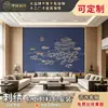 Novo tecido de parede para TV estilo chinês com nuvens auspiciosas e dragão dourado, apresentando um design de pavilhão para contemplar a lua, em uma cor azul escuro de luxo leve, adequado para uma sala de estar, com arte de parede bordada