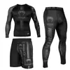 Conjunto de Três Peças de Roupa de Treino de Combate Justo de Manga Longa Camiseta de Boxe Sanda Conjunto de Shorts de Corrida de Secagem Rápida