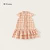 Roupas infantis Yubao verão infantil novo saia fina gola alta saia-camisa xadrez manga curta menina vestido floral