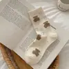 Meias de Cano Médio Veludo de Coelho com Bolinhas Urso e Laço para Outono e Inverno Fofas Versáteis Macias e Confortáveis Desenho Animado Sem Costura Meias Largas