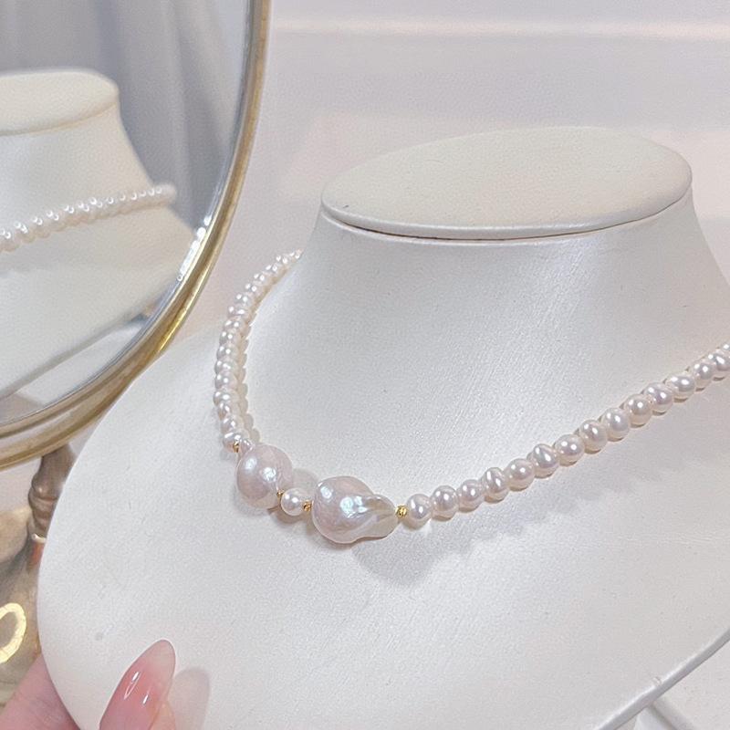 不规则巴洛克吊坠珍珠项链14k注金时尚高级感天然淡水珍珠锁骨链