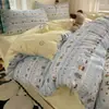 Conjunto de Roupa de Cama Dopamine Kt Cat 100% Algodão Quatro Peças, Capa de Edredom de Algodão Puro Estilo Coreano para Cama de 1,8m, Conjunto de Três Peças para Dormitório Estudantil