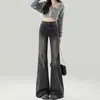Pierna Antiadherente Negro-Gris Jeans Americanos Micro-acampanados Otoño 2026 Nuevos Ajuste Holgado Ajuste Delgado Acampanados Pantalones de Pata de Elefante