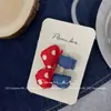 Novo Grampo de Cabelo Azul Polka Dot Doce Estilo Coreano para Crianças com Tecido de Cor Contrastante Presilha Lateral para Mechas de Cabelo para Mulheres