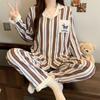 Estilo Coreano Gama Alta Nuevo Rayas Cachorro Algodón Nube Primavera y Otoño Pijama Delgado Traje de Pantalón Largo para Mujer Venta al por Mayor