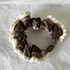 Elásticos de cabelo de alta elasticidade, em formato de intestino delgado, com renda floral doce e tecido durável, apresentando um design xadrez retrô, perfeitos para meninas
