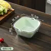 Bandeja para lavar verduras de doble capa con escurridor, juego de ocho piezas, plato para lavar frutas de cocina, sala de estar, hogar, canasta de plástico simple para verduras