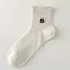 Meias transparentes de bolinhas com babados estilo japonês para cachorros pequenos, meias transparentes de bolinhas brancas para mulheres, meias de algodão fofas e estilosas com desenho animado