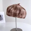 Boina Retrô Xadrez Color Block Chapéu Feminino Novo Outono Inicial Casual Versátil Artístico Chapéu de Pintor Versátil Chapéu Abóbora Tendência