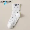 Calcetines Zobaron para Mujer, Calcetines de Verano de Media Pantorrilla con Lazo, Calcetines de Algodón con Lunares Estilo Japonés, Absorbentes de Sudor, Transpirables, Calcetines Casuales para Mujer al por Mayor