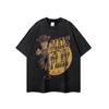 Estilo Americano Rua Retro Impressão Direta Impressão Lavada Velha Gola Pequena Manga Curta T-shirt oversize Moda Nacional Top para o Verão