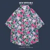Camisa Hawaiana de Manga Corta Floral Estilo Hong Kong para Hombre, Camisa Transpirable de Seda Helada de Verano con Caída, Top Versátil Casual de Manga Tres Cuartos