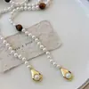 Pedra Natural Incrustada com Pérolas Corrente Longa Empilhada para Suéter Colar de Pérolas Outono e Inverno Colar de Joias de Alta Qualidade Leve